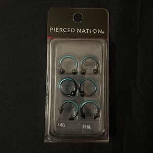 NEW 14G Black/Teal Ombré 6 Pack Piercing Jewelry